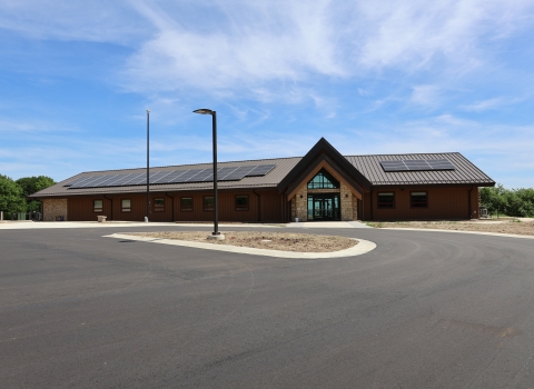 photo showing a building with blue sky in backgroud