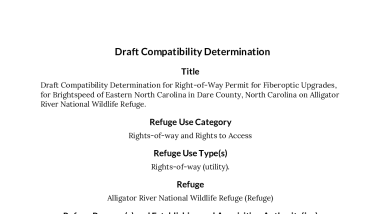 Draft Compatibility Determination for Right-of-Way Permit for Fiberoptic Upgrades, for Brightspeed of Eastern North Carolina in Dare County, North Carolina on Alligator River National Wildlife Refuge