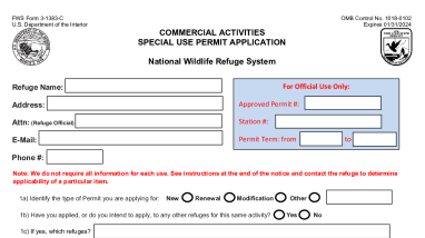 Commercial Activities Special Use Permit Application FWS Form 3-1383-C Blank