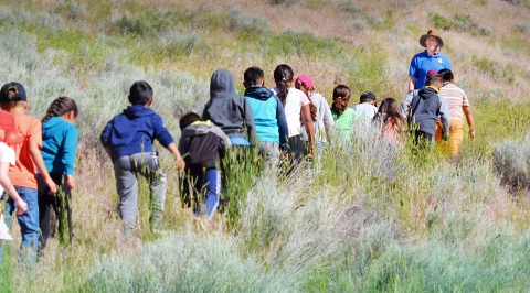 Children Hiking on Sheepy Ridge with staff at Tule Lake NWR
