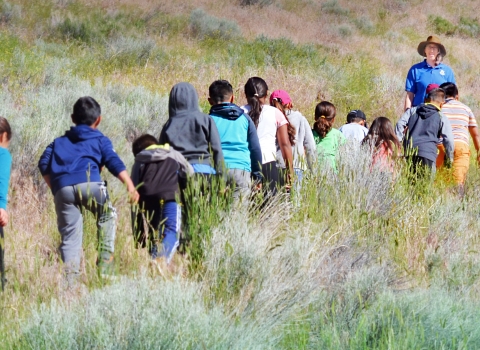 Children Hiking on Sheepy Ridge with staff at Tule Lake NWR