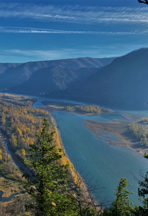 View from the top of Beacon Rock looking east over Pierce NWR and down the Columbia River