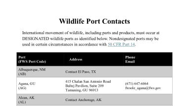 OLE Wildlife Trade - Wildlife Inspection Offices 2026