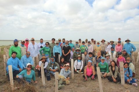 Group of volunteers at Bahia Grande on Laguna Atascosa National Wildlife Refuge in south Texas