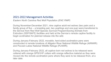 Red Wolf Recovery Program 2021-2022 Management Activities