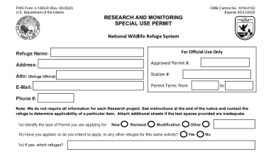 Special Use Permit Application for Research and Monitoring Activities on National Wildlife Refuges