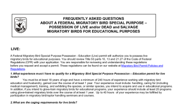 3-200-10c Migratory Bird Education Permit Frequently Asked Questions