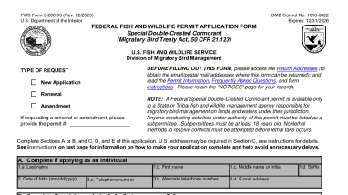 3-200-90 Application Form Special Double-Crested Cormorant