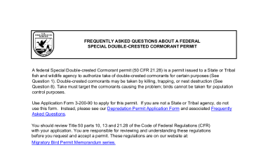 3-200-90 Special Double-Crested Cormorant Application Frequently Asked Questions