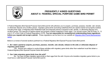 3-200-10e Frequently Asked Questions about a Migratory Bird Special Purpose - Game Bird Propagation Permit