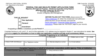 3-200-79 Application Form Migratory Bird Special Purpose - Abatement Activities Using Raptors