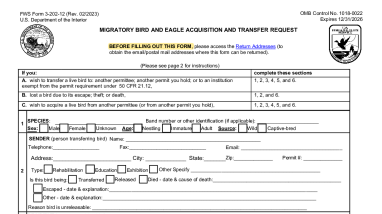 3-202-12 Migratory Bird and Eagle Acquisition and Transfer Request Form