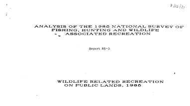 Wildlife Related Recreation on Public Lands 1985 Addendum