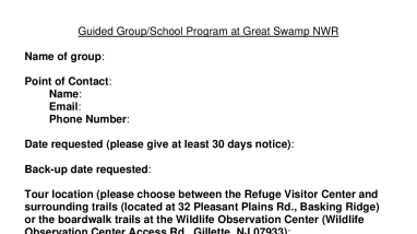 Guided Group or School Program Request Form for Great Swamp National Wildlife Refuge