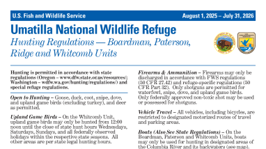 Umatilla National Wildlife Refuge Hunting Regulations (Boardman, Paterson, Whitcomb Island)
