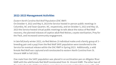 2022-2023 Red Wolf Management Activities
