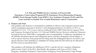 USFWS Tennessee Field Office Clearance to Proceed with Emergency Conservation Program, Emergency Forest Restoration Program, Farm Storage Facility Loan, Tree Assistance Program, and FSA Loan Activities to Include New Ground Disturbance and/or Construction