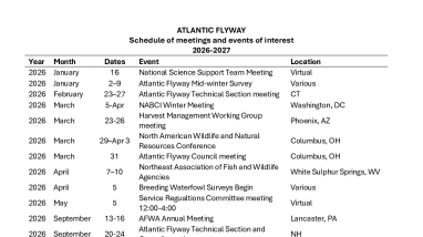 Atlantic Flyway Upcoming Meetings and Calendar of Events