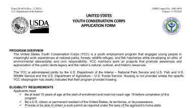Youth Conservation Corp Application Form 2026