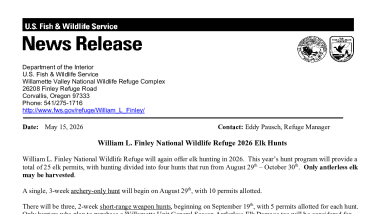 2026 William L Finley Elk Hunt Information and Application
