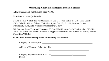 Bid Application for Timber Webb King WHMU