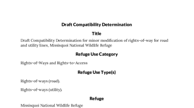 Draft Compatibility Determination for minor modification of rights-of-way for road and utility lines, Missisquoi National Wildlife Refuge