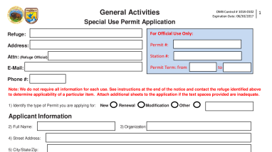 General Activities Special Use Permit Application FWS Form 3-1383-G
