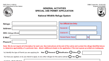 General Activities Special Use Permit Application FWS Form 3-1383-G Blank