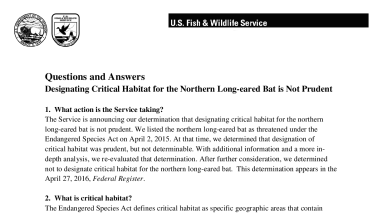 Frequently Asked Questions - Northern Long-eared Bat Critical Habitat