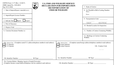 Wildlife Shipments - Declaration Form 3-177