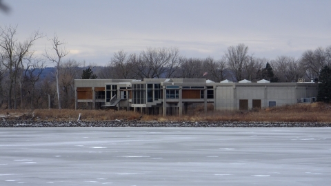 The DeSoto National Wildlife Refuge Visitor Center from the DeSoto Lake point of view