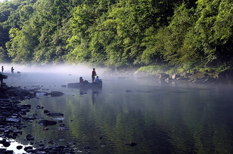 fishing from a boat