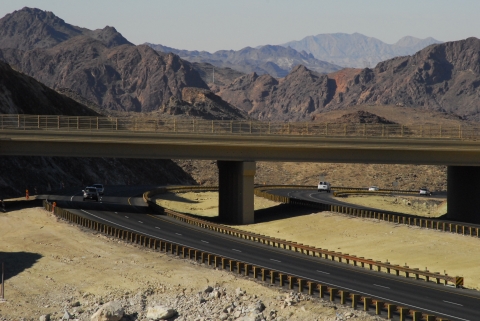 An overpass over a highway in the desert