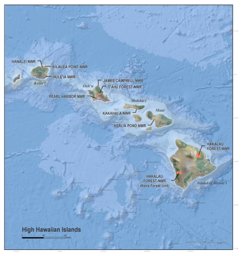 Map showing the main Hawaiian Islands 