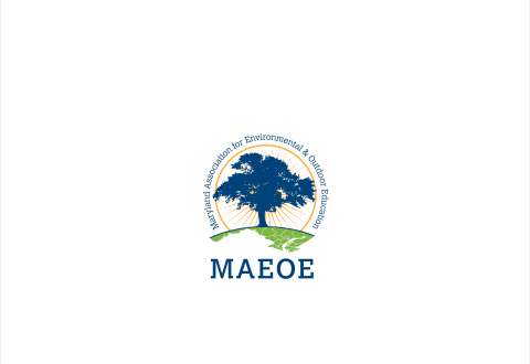 The Maryland Association for Environmental and Outdoor Education Logo. It is a tree on top of a circular bend, that appears to be the earth. With sun rays coming behind the tree. 