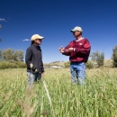 Retired Partners for Fish and Wildlife Biologist Sue McNeal with Grassland Restoration Partner in the Rocky Mountain Front Focus Area of Montana 