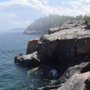 Lighthouse Island with the Lighthouse in the mist.