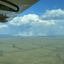 aerial image of wildfire burning in tundra