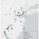 A map displaying the location of projects associated with Natural Resource Damage Assessment and Restoration cases in New Jersey.