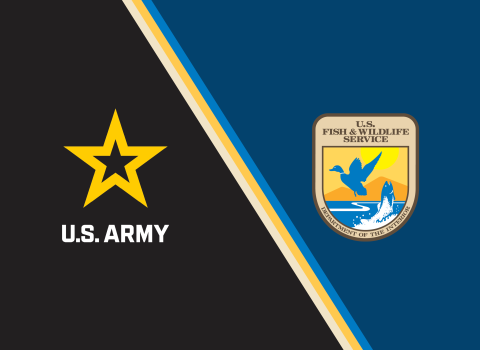 A digital collage featuring the logos of the U.S. Army and the U.S. Fish and Wildlife Service.